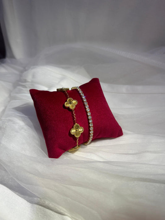 Bracelet élégant double – Or et Zircon scintillant